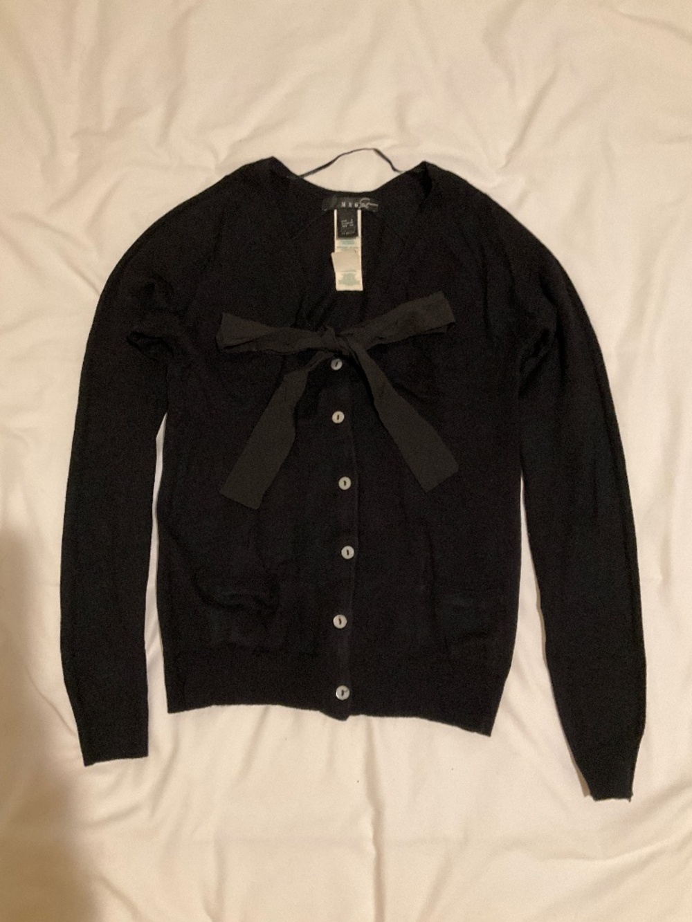 MNG / MANGO size XS black cardigan with silk ties